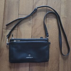 Nanette Lepore Black Pebbled Leather Crossbody with Gold Hardware